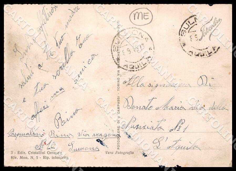 L'Aquila Sulmona Costumi Abruzzo Lavori tombolo MACCHIE FG Foto cartolina GM0730 – retro