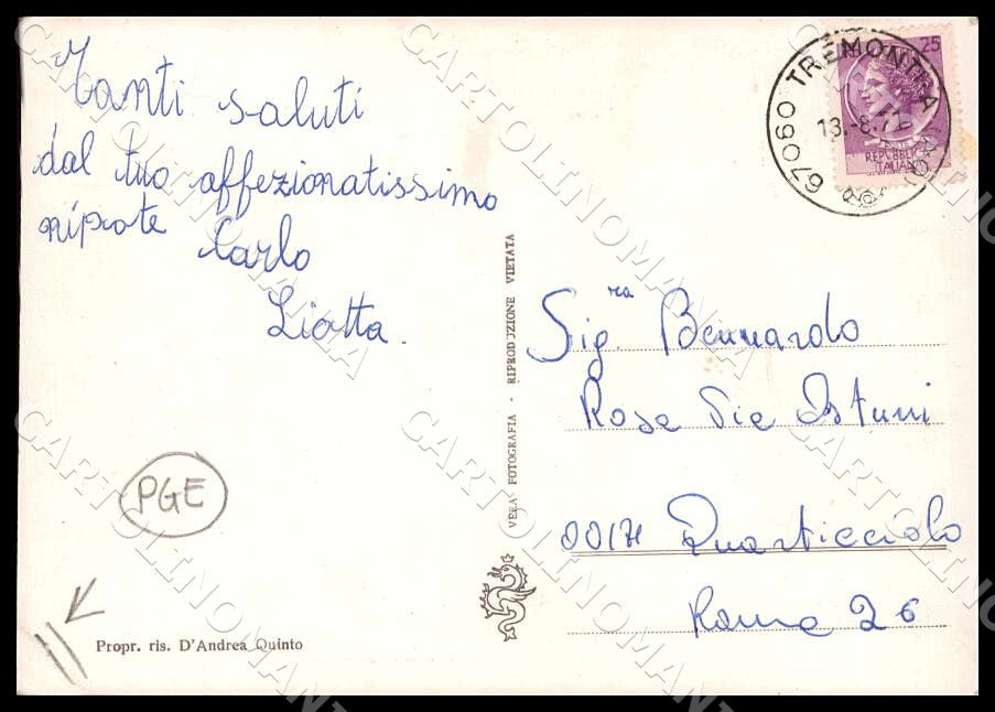 L'Aquila Tremonti Saluti da Auto PIEGHINE FG Foto cartolina GM0741 – retro