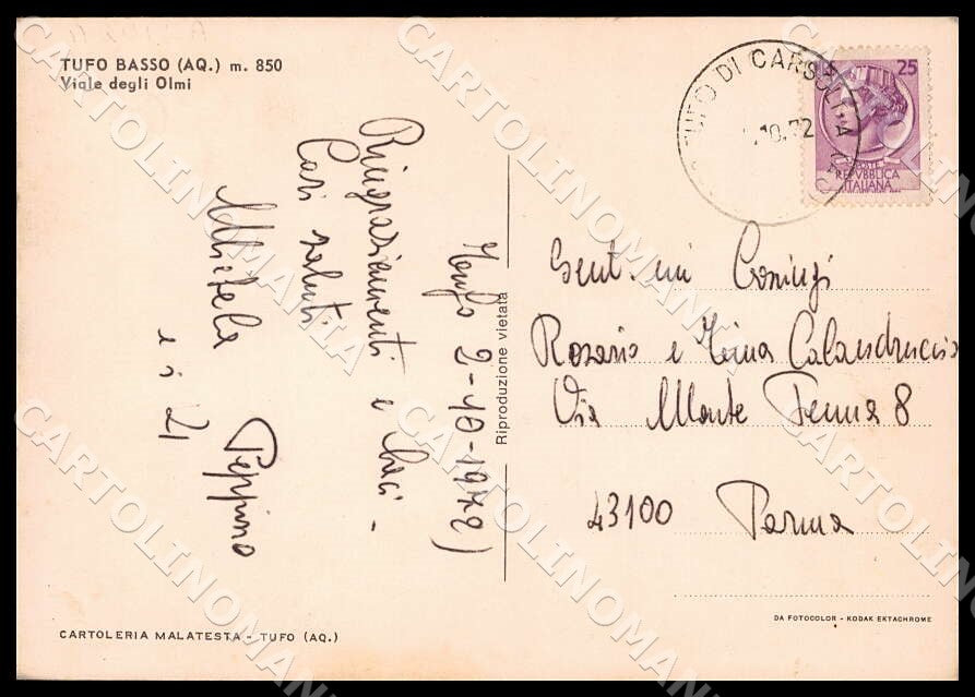 L'Aquila Carsoli Tufo Basso Viale Olmi Auto FG Foto cartolina GM0744 – retro