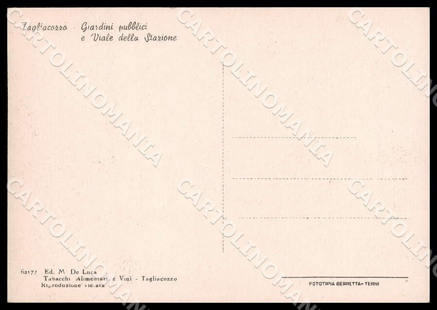 L'Aquila Tagliacozzo Giardini pubblici Viale Stazione FG cartolina GM0791 – retro