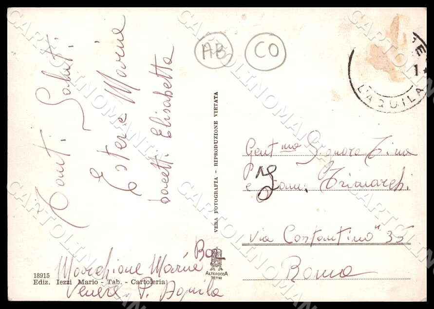 L'Aquila Pescina Venere Saluti da Scuole ABRASA COLLA FG Foto cartolina GM0804 – retro