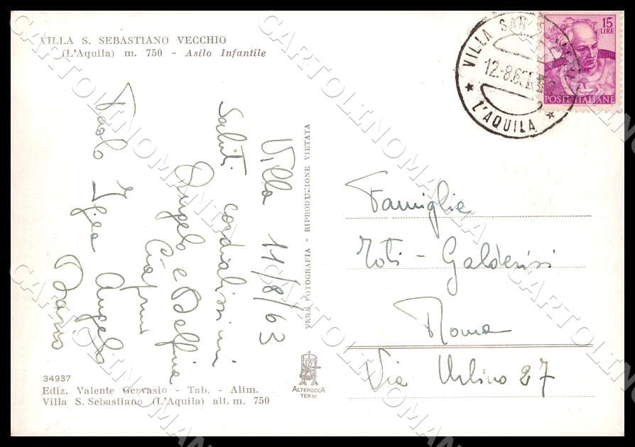 L'Aquila Tagliacozzo Villa San Sebastiano Vecchio Asilo FG Foto cartolina GM0809 – retro