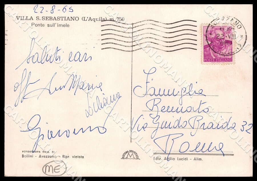 L'Aquila Tagliacozzo Villa San Sebastiano Imele MACCHIE FG Foto cartolina GM0811 – retro