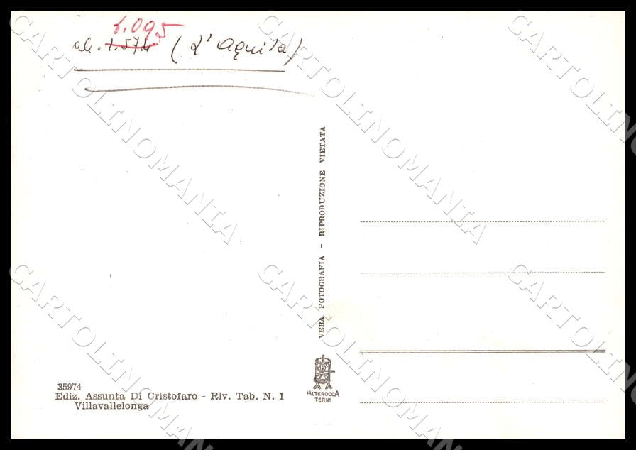 L'Aquila Villavallelonga Saluti da Alterocca Auto FG Foto cartolina GM0830 – retro