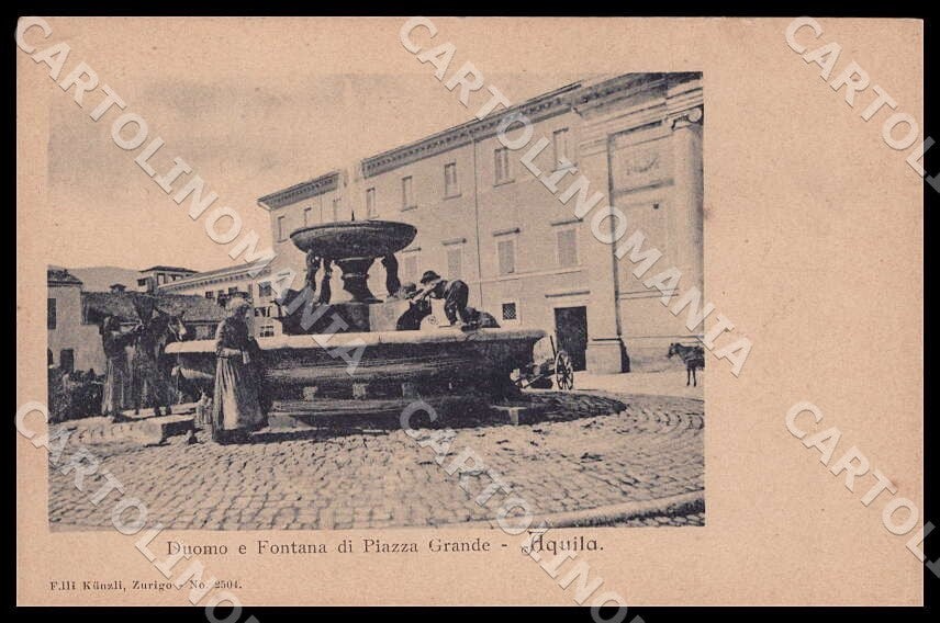 L'Aquila Città Duomo Fontana Piazza Grande Carretto STRAPPINO cartolina GM0835 – fronte