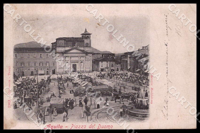 L'Aquila Città Piazza Duomo Alterocca Mercato ABRASA PIEGHINE cartolina GM0836 – fronte