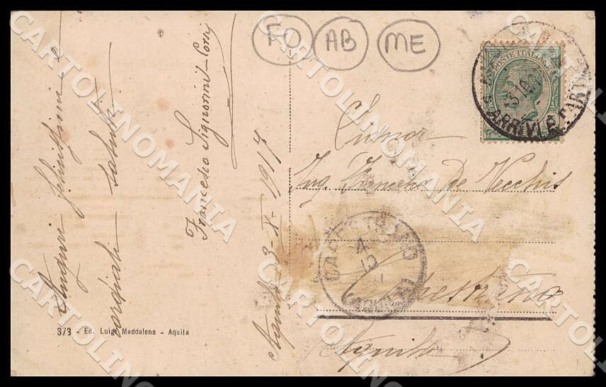 L'Aquila Città Stazione Ferroviaria Treno ABRASA FORO MACCHIE cartolina GM0837 – retro
