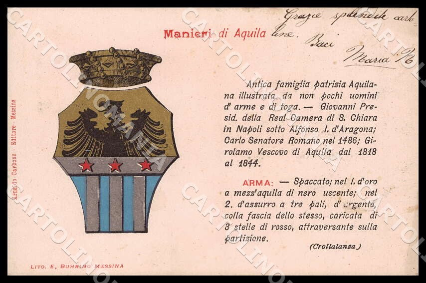 L'Aquila Città Manieri STRAPPINI cartolina GM0839 – fronte