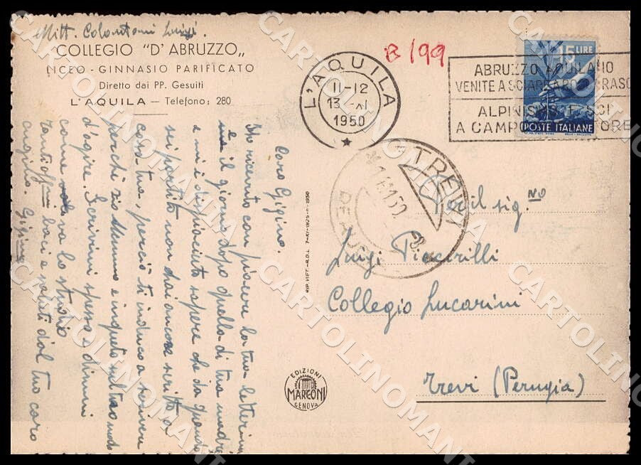 L'Aquila Città Collegio d'Abruzzo Dormitorio Scuola PIEGHE FG cartolina GM0847 – retro