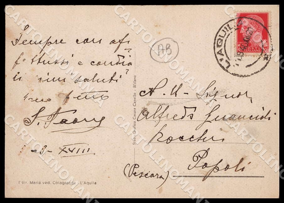 L'Aquila Città Palazzo Poste Telegrafi ABRASA FG cartolina GM0850 – retro