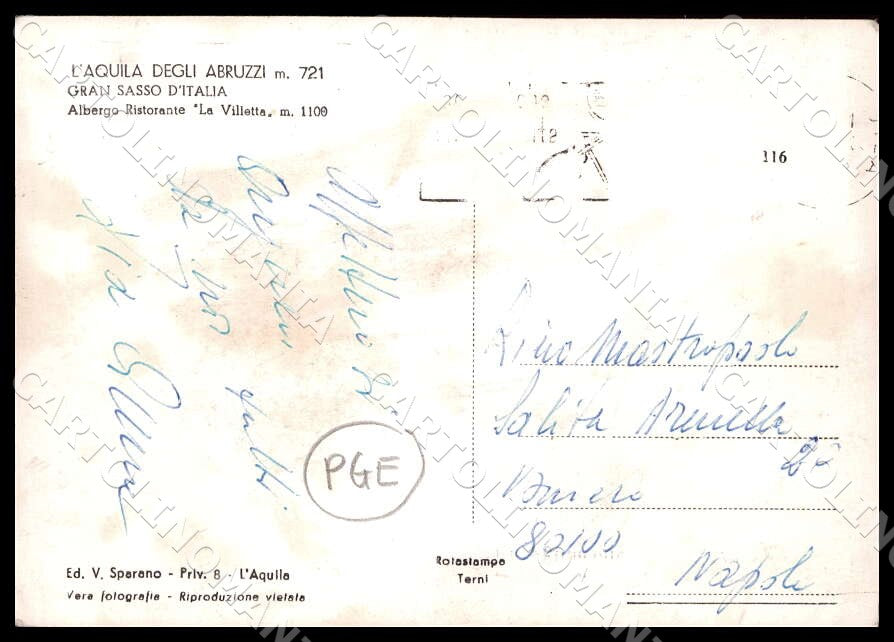 L'Aquila Gran Sasso Italia Albergo Villetta PIEGHINE FG Foto cartolina GM0876 – retro