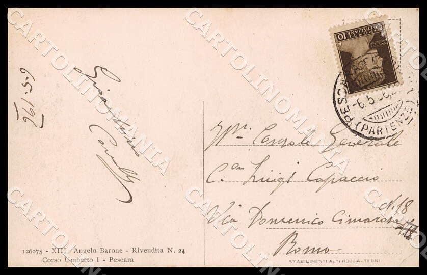Pescara Città Palazzo Comunale Prospetto fiume Alterocca cartolina GM0892 – retro