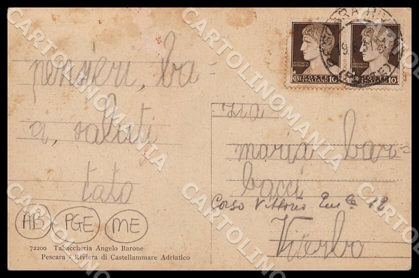 Pescara Città Riviera Castellammare ABRASA PIEGHINE MACCHIE cartolina GM0901 – retro