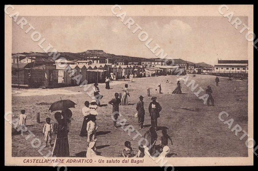 Pescara Castellammare Adriatico Saluto dai Bagni PIEGHINA cartolina GM0918 – fronte