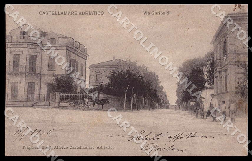Pescara Castellammare Adriatico Via Garibaldi Cavallo Carretto cartolina GM0923 – fronte
