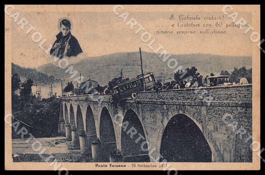 Teramo Ponte Vomano San Gabriele Incidente autobus PIEGATA cartolina GM1035 – fronte