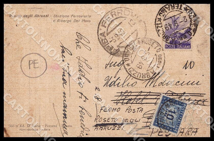 Teramo Roseto degli Abruzzi Stazione Ferroviaria Albergo PIEGHE cartolina GM1041 – retro
