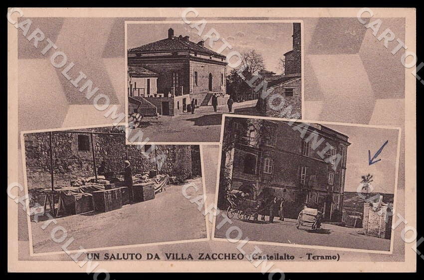 Teramo Castellalto Saluto da Villa Zaccheo Carretto PIEGHE cartolina GM1048 – fronte