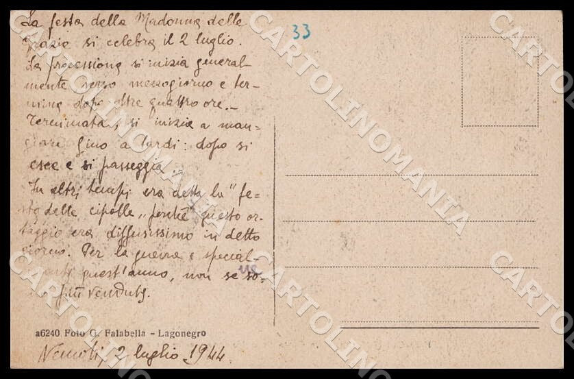 Potenza Nemoli Festa Madonna Grazie Processione Religiosi cartolina GM1106 – retro