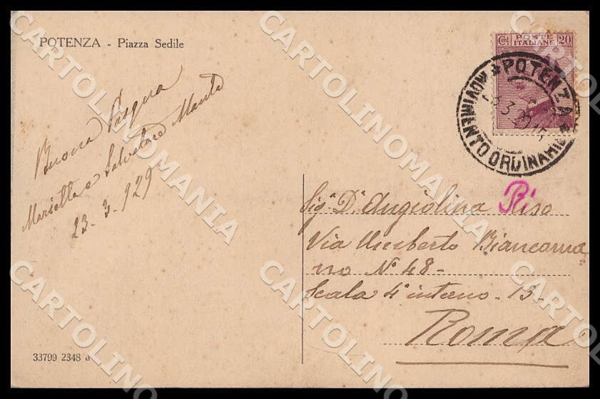 Potenza Città Piazza Sedile Bar Corriera cartolina GM1126 – retro