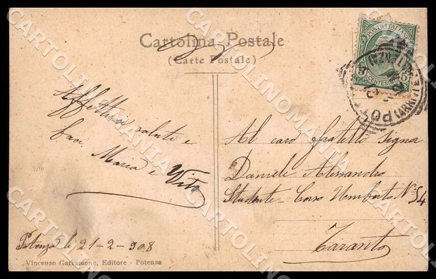 Potenza Città Panorama Viale Garibaldi Carretto Cavallo cartolina GM1128 – retro