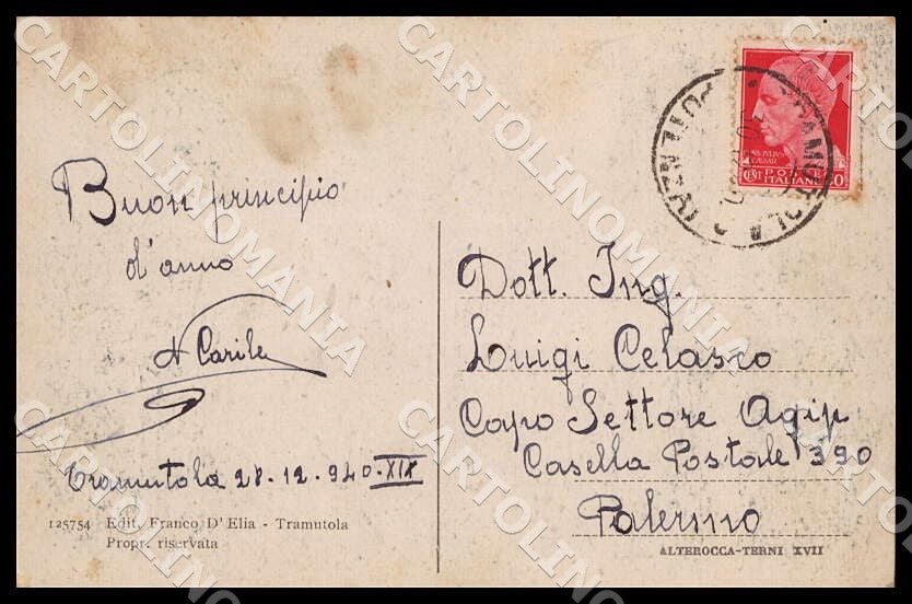 Potenza Tramutola Viale Principe Umberto Alterocca cartolina GM1160 – retro