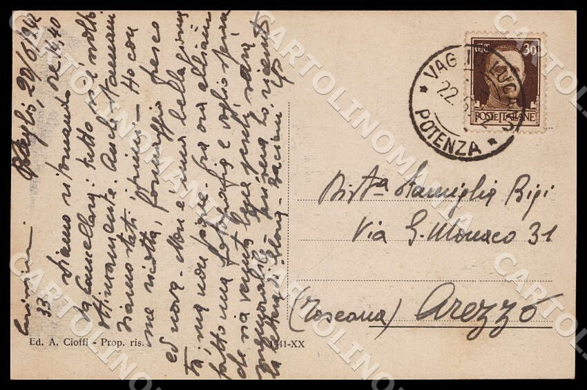 Potenza Vaglio Lucano Piazza Caduti Corso Principi Napoli cartolina GM1163 – retro