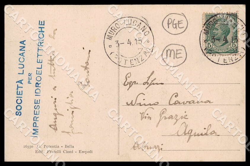 Potenza Bella Veduta settentrionale PIEGHINE MACCHIE cartolina GM1181 – retro