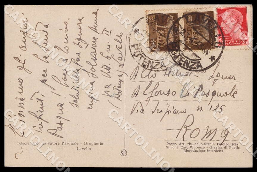 Potenza Lavello Corso Vittorio Emanuele Alterocca cartolina GM1198 – retro