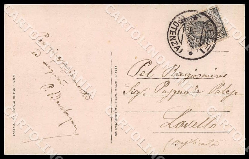Potenza Melfi Duomo grande nevicata 15 febbraio 1913 cartolina GM1209 – retro