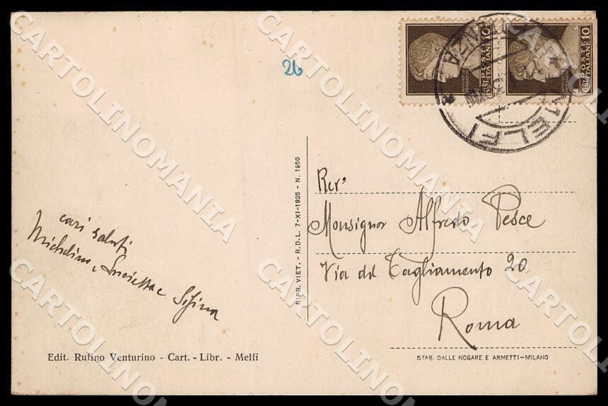 Potenza Melfi Piazza Duomo Palazzo Vescovile Corriera cartolina GM1214 – retro