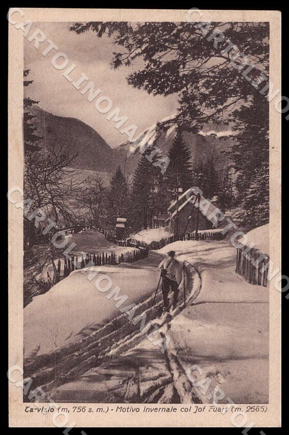 Udine Tarvisio Motivo invernale Jof Fuart Sci RETRO ABRASO cartolina GM1264 – fronte
