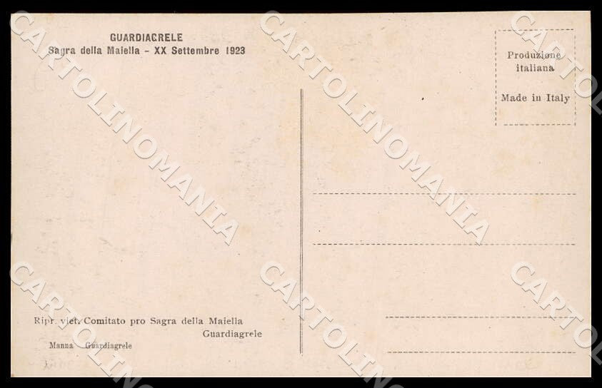 Chieti Guardiagrele Sagra Maiella 1923 Andrea Bafile Foto cartolina GM1272 – retro