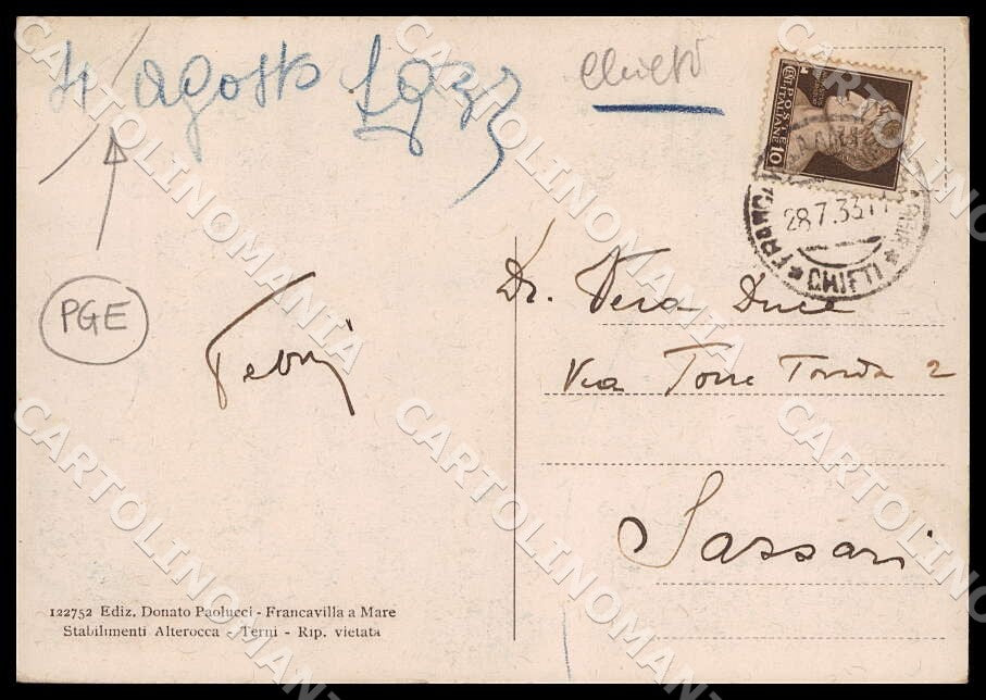 Chieti Francavilla al Mare Edificio Scolastico PIEGHINE FG cartolina GM1309 – retro