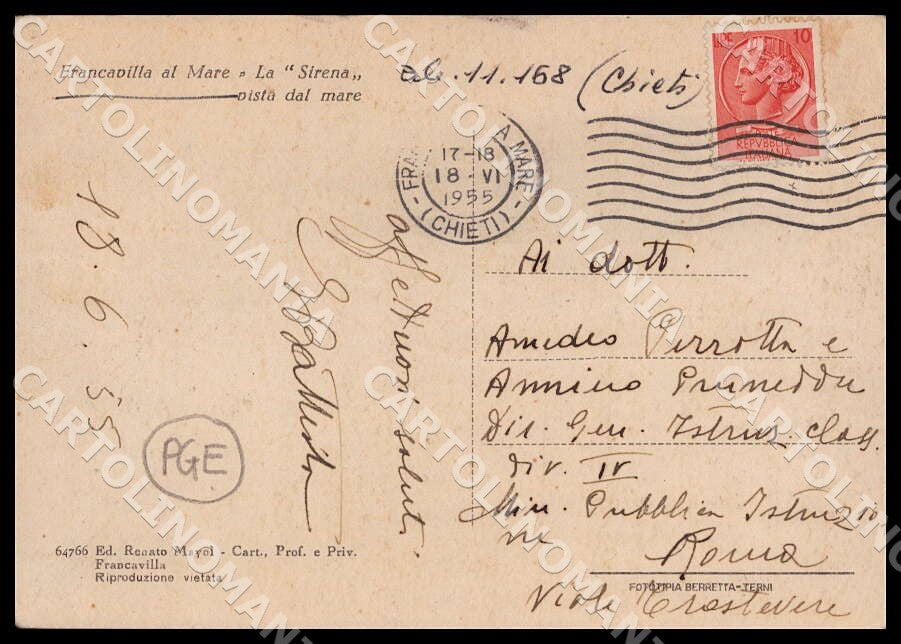 Chieti Francavilla al Mare Sirena Barca PIEGHINE FG cartolina GM1310 – retro
