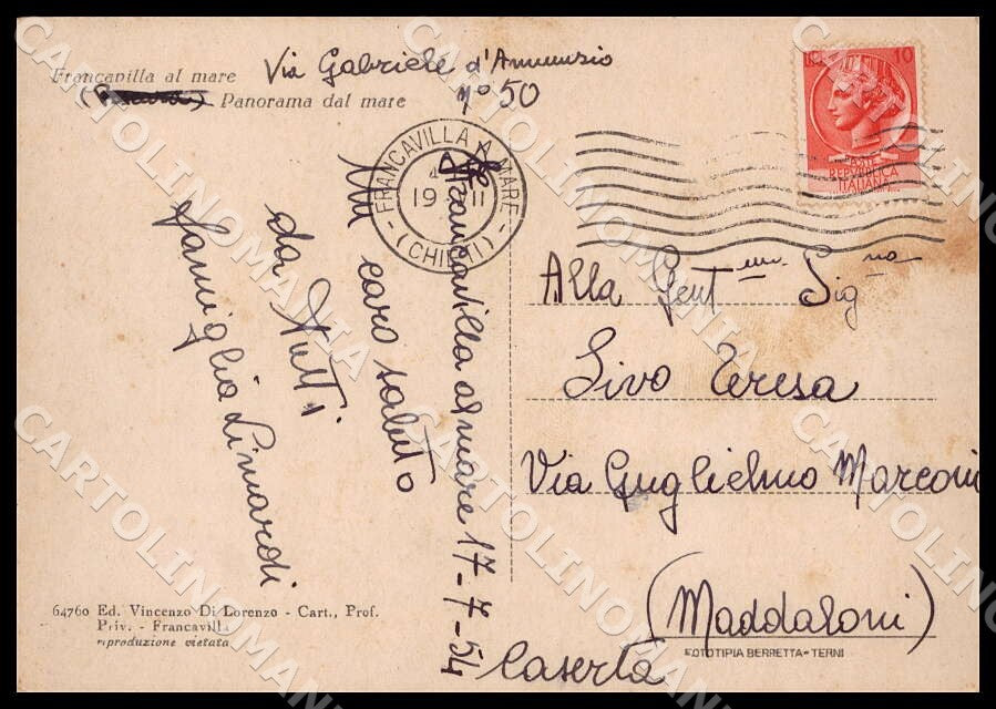 Chieti Francavilla al Mare Panorama mare Barca FG cartolina GM1311 – retro