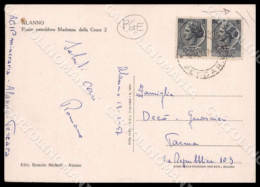 Pescara Alanno Pozzo petrolifero Madonna Croce 2 PIEGHINE FG cartolina GM1315 – retro