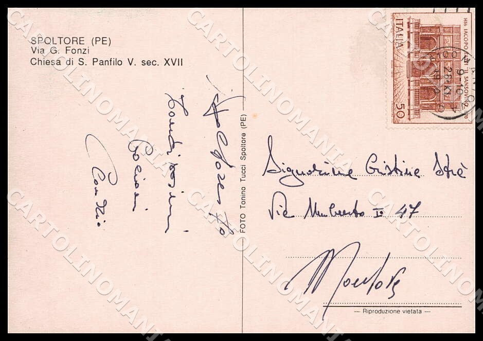 Pescara Spoltore Via Giovanni Fonzi Chiesa San Panfilo FG cartolina GM1333 – retro