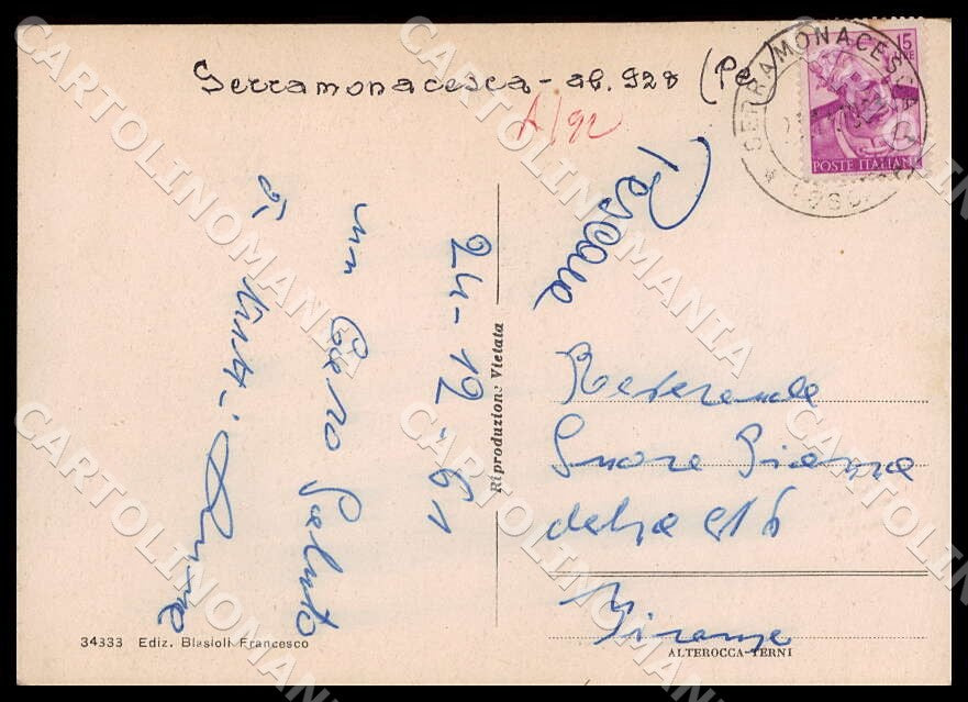 Pescara Serramonacesca Saluto da Chiesa Assunta Scuole FG cartolina GM1334 – retro