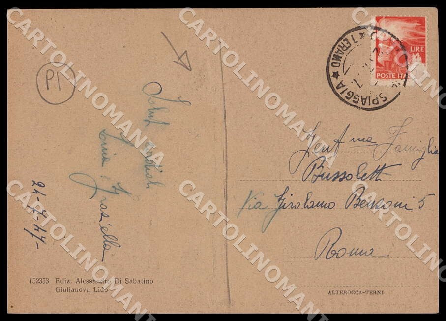 Teramo Giulianova Lido Lungomare Zara Albergo PIEGATA FG cartolina GM1341 – retro