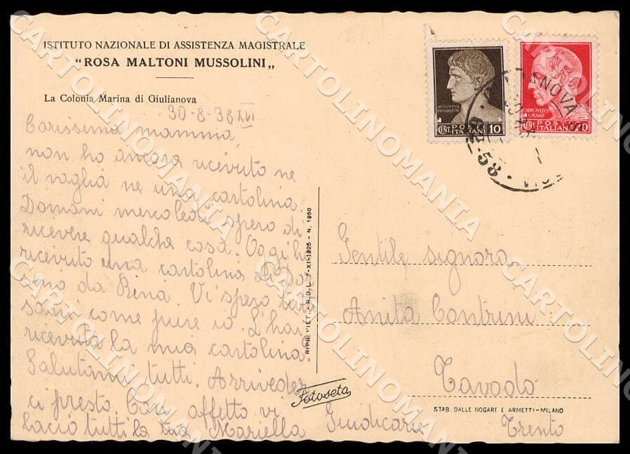 Teramo Giulianova Istituto Nazionale Assistenza FG cartolina GM1343 – retro