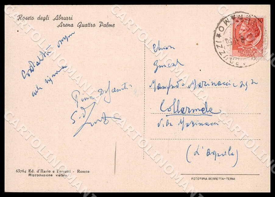 Teramo Roseto degli Abruzzi Arena Quattro Palme Tennis FG cartolina GM1347 – retro