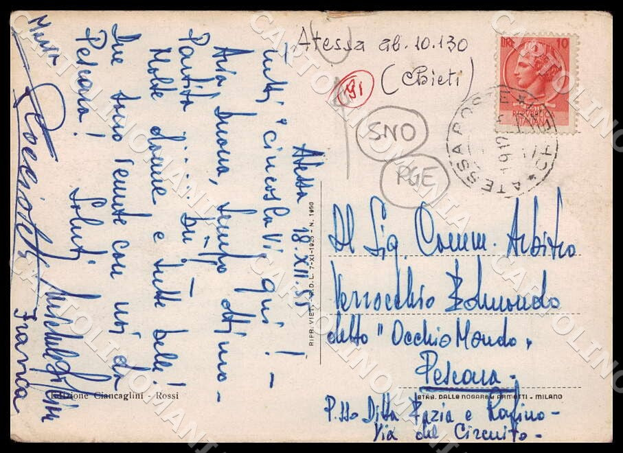Chieti Atessa Panorama PIEGHINE STRAPPINO FG cartolina GM1356 – retro