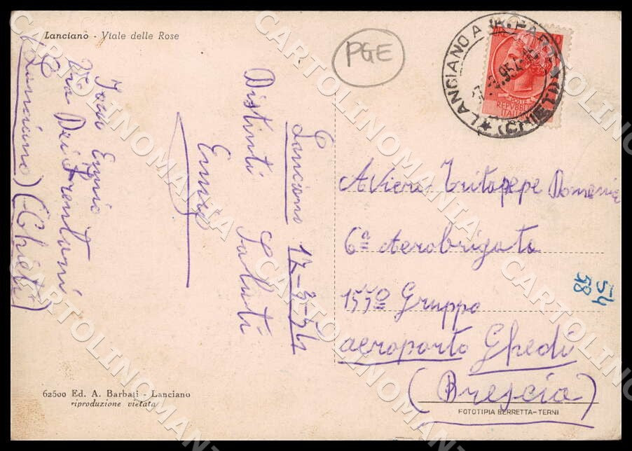 Chieti Lanciano Viale Rose PIEGHINE FG cartolina GM1360 – retro