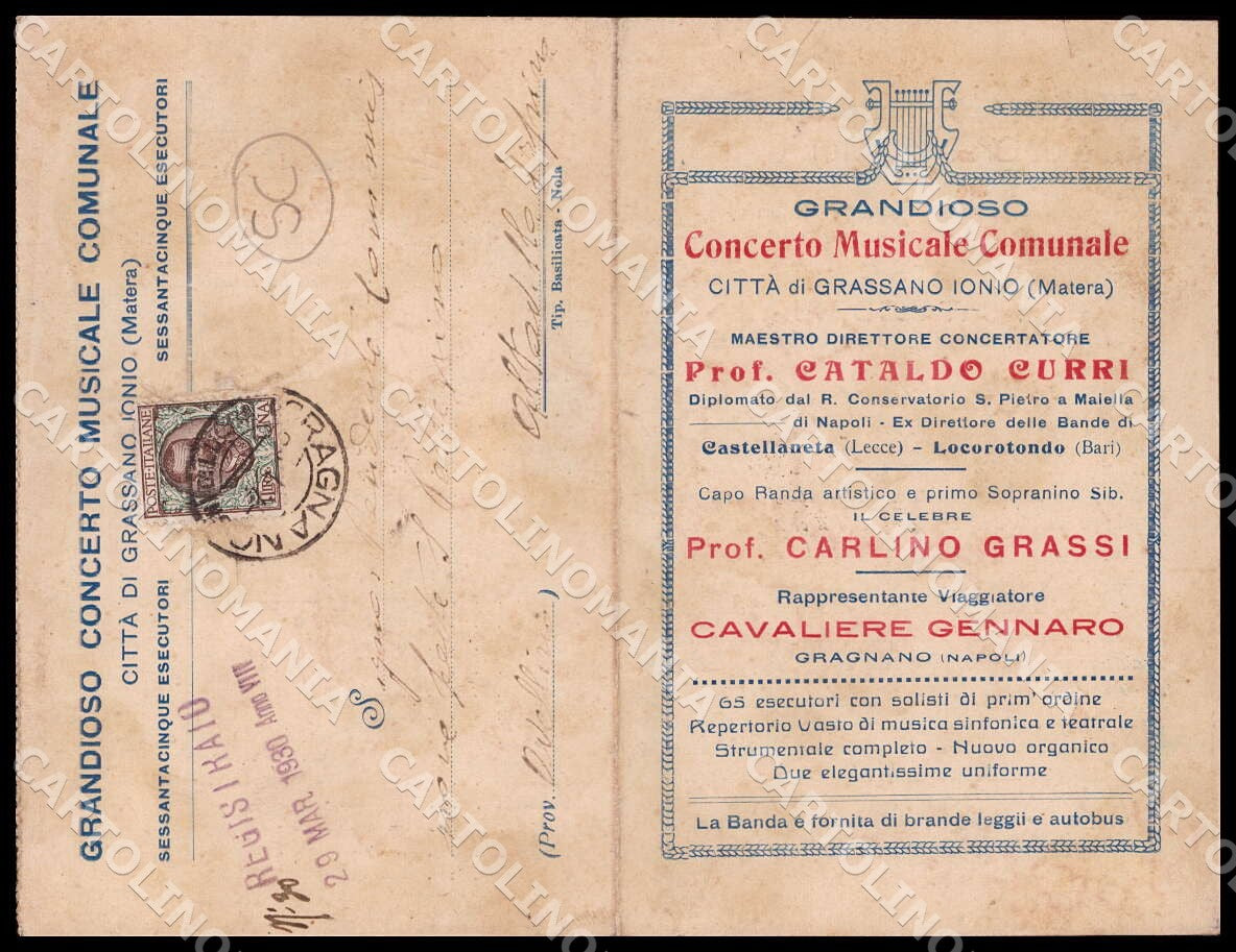Matera Grassano Ionio Grandioso Concerto Musicale SCOLLATA FG cartolina GM1373 – fronte
