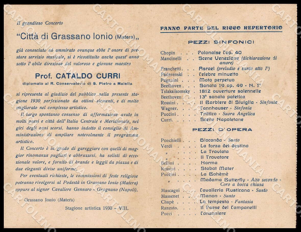 Matera Grassano Ionio Grandioso Concerto Musicale SCOLLATA FG cartolina GM1373 – retro