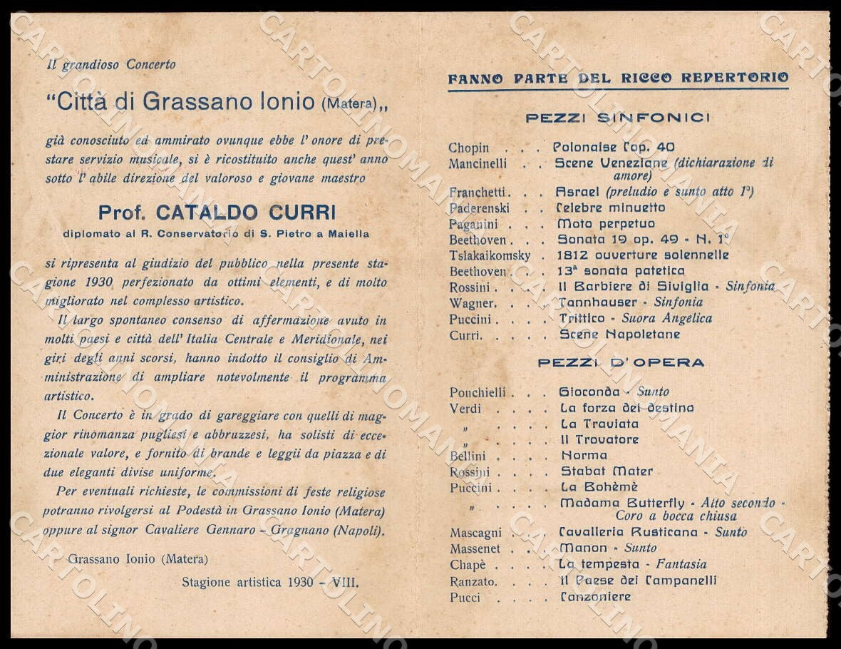 Matera Grassano Ionio Grandioso Concerto Musicale SCOLLATA FG cartolina GM1373 – retro