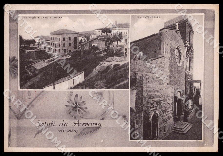 Potenza Acerenza Edificio Case Popolari Cattedrale Saluti da FG cartolina GM1385 – fronte