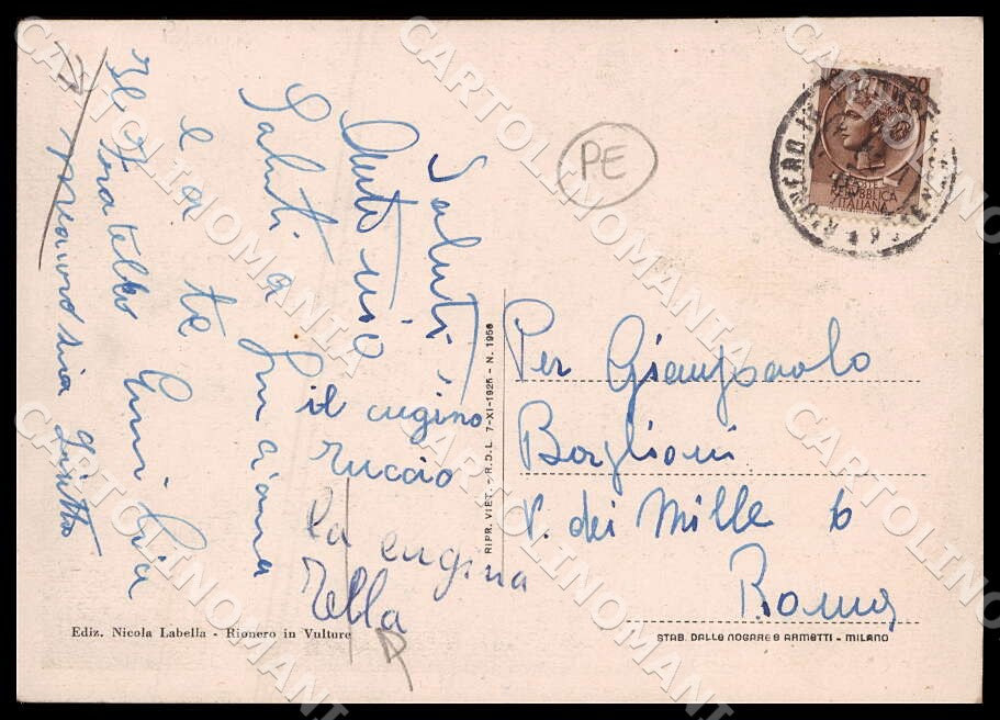 Potenza Rionero in Vulture Badia San Michele Laghi PIEGHE FG cartolina GM1387 – retro