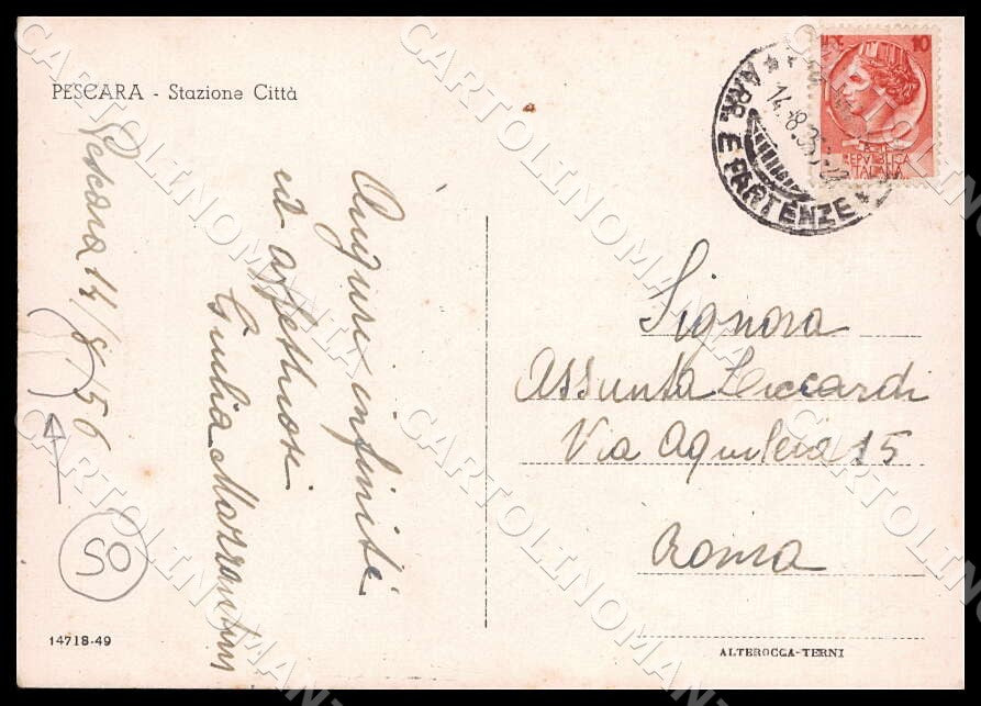 Pescara Città Stazione Alterocca Carretto Cavallo STRAPPO FG cartolina GM1392 – retro